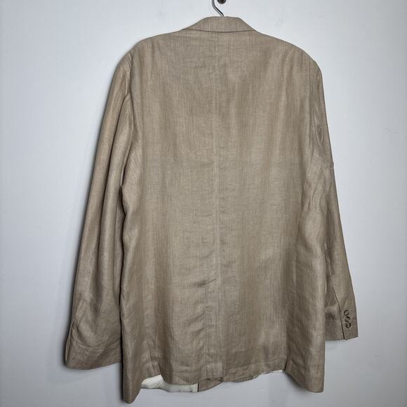 W.H. Belk Mens Linen Blazer Size 46 Long Tan Jacket Coastal Herringbone Weave - Picture 2 of 8